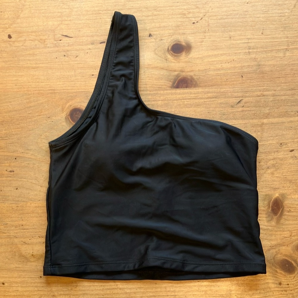 Black One-Shoulder Coral Reef Swim Tankini Top